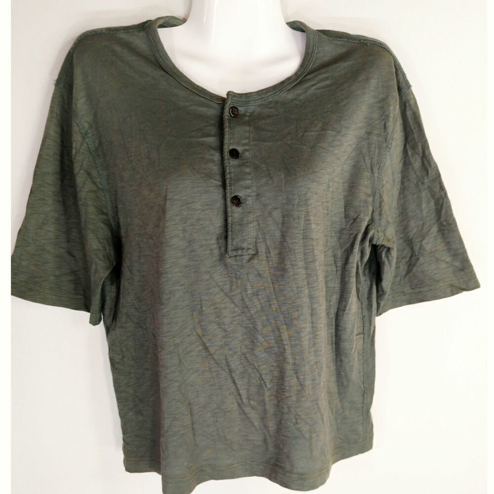 J. Crew Womens Green Short Sleeve Henley Tee Casual Solid Basic‎ Size S